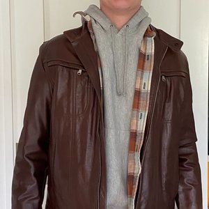 Hugo Boss Men's Brown Leather Jacket Early 2000's style, Excellent Cond